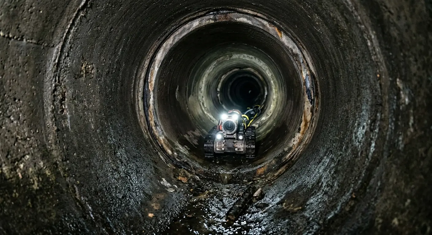 Robotic sewer camera inspecting pipe interior for Drain Snake Service in Woodcrest